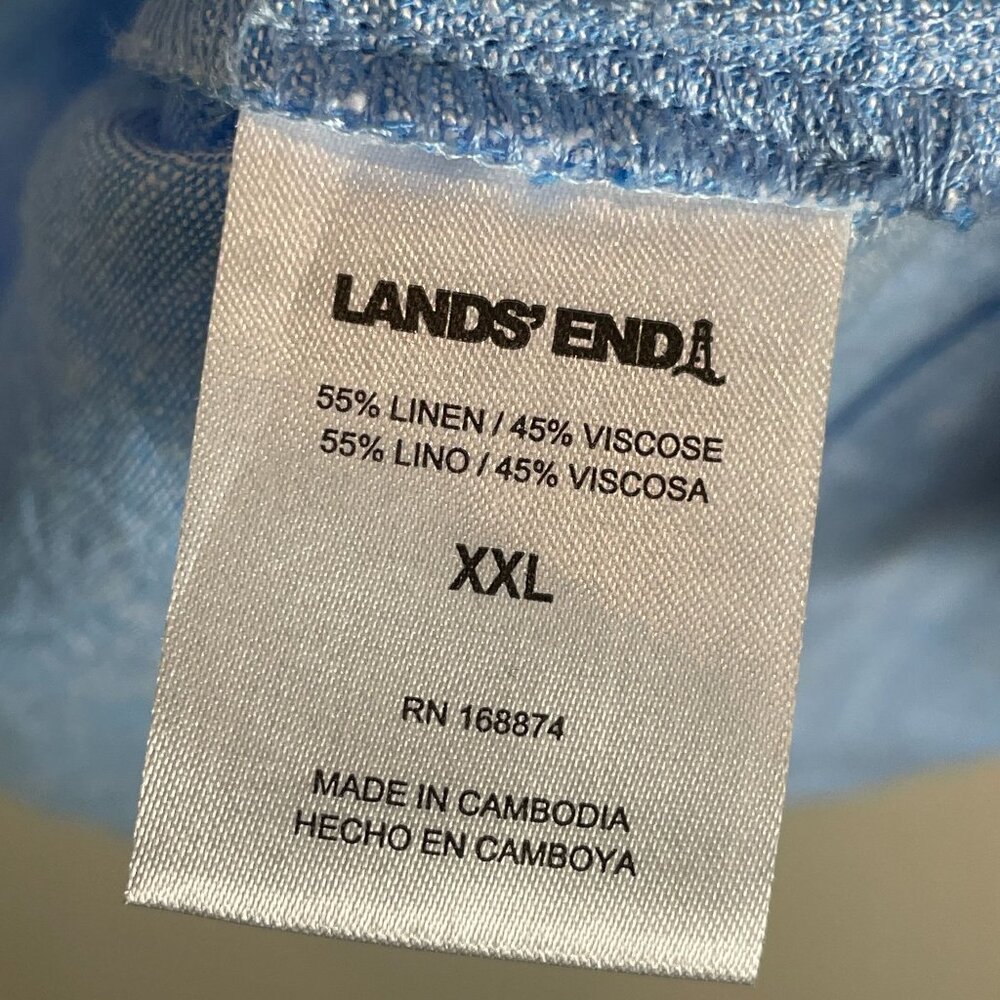 Lands End Womens Plus‎ XXL Blue Linen Blend Tunic Top 3/4 Sleeves V Neck Pockets - Picture 5 of 11